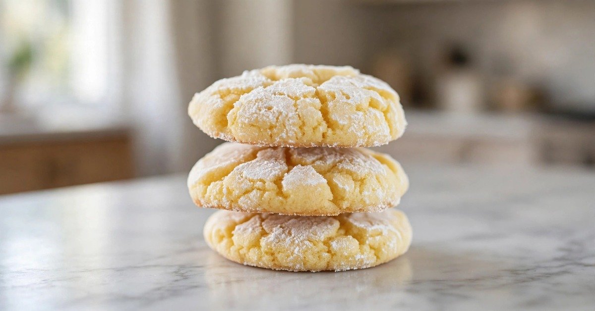 Gordon Ramsay lemon crinkle cookies recipe — stack of soft lemon cookies with crackled powdered-sugar tops